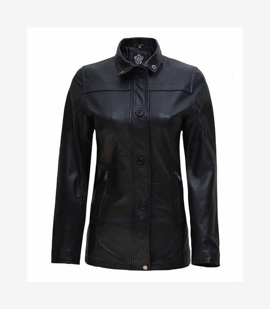 Bristol Womens Black Leather Car Coat - 3/4 Length