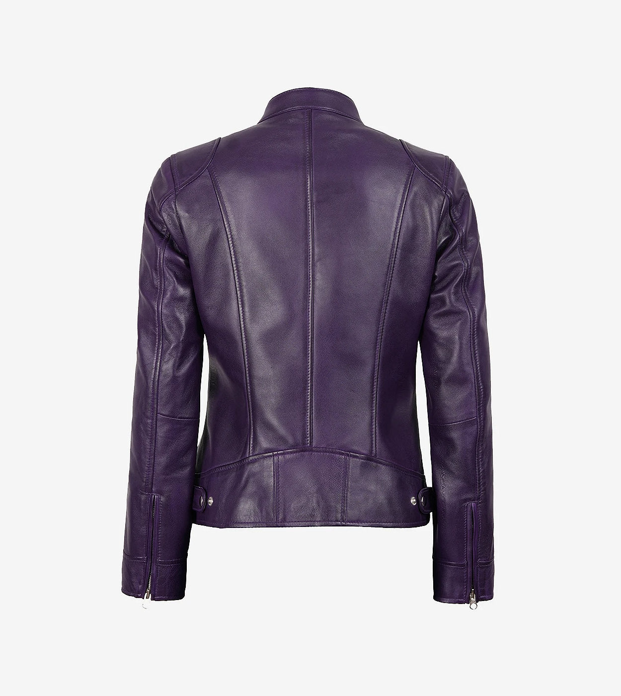 Dodge Womens Real Lambskin Leather Purple Cafe Racer Jacket