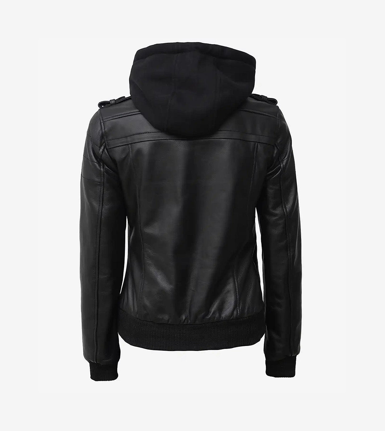 Edinburgh Womens Tall Black Leather Bomber Jacket With Removable Hood