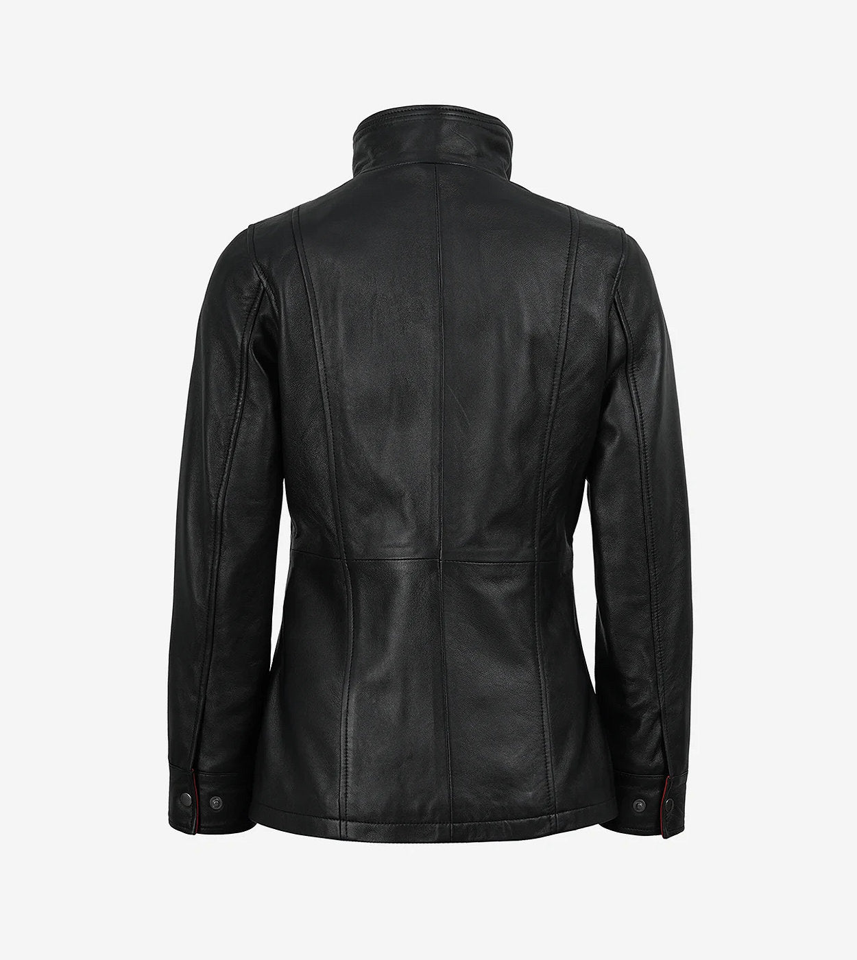 Eric Women'S High-Collar Black Leather Jacket With Red Details