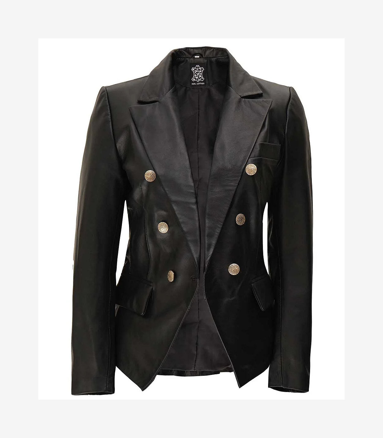 Kim Women'S Double Breasted Black Leather Blazer