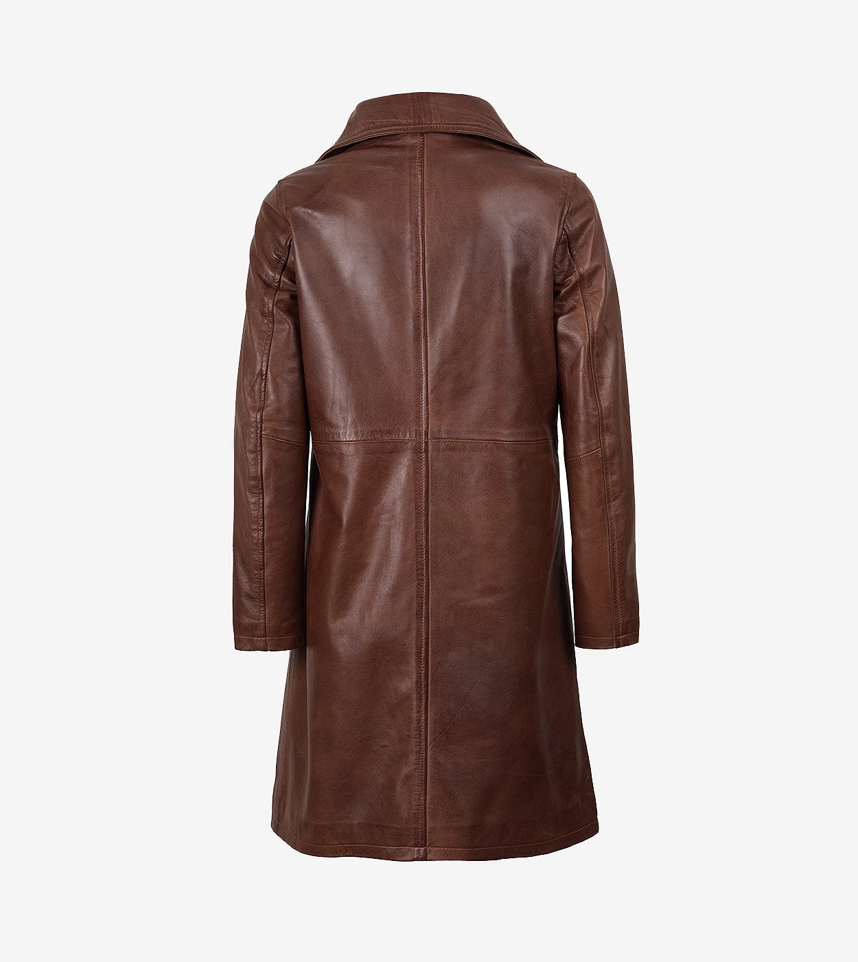 Long Cognac Leather Car Coat For Women