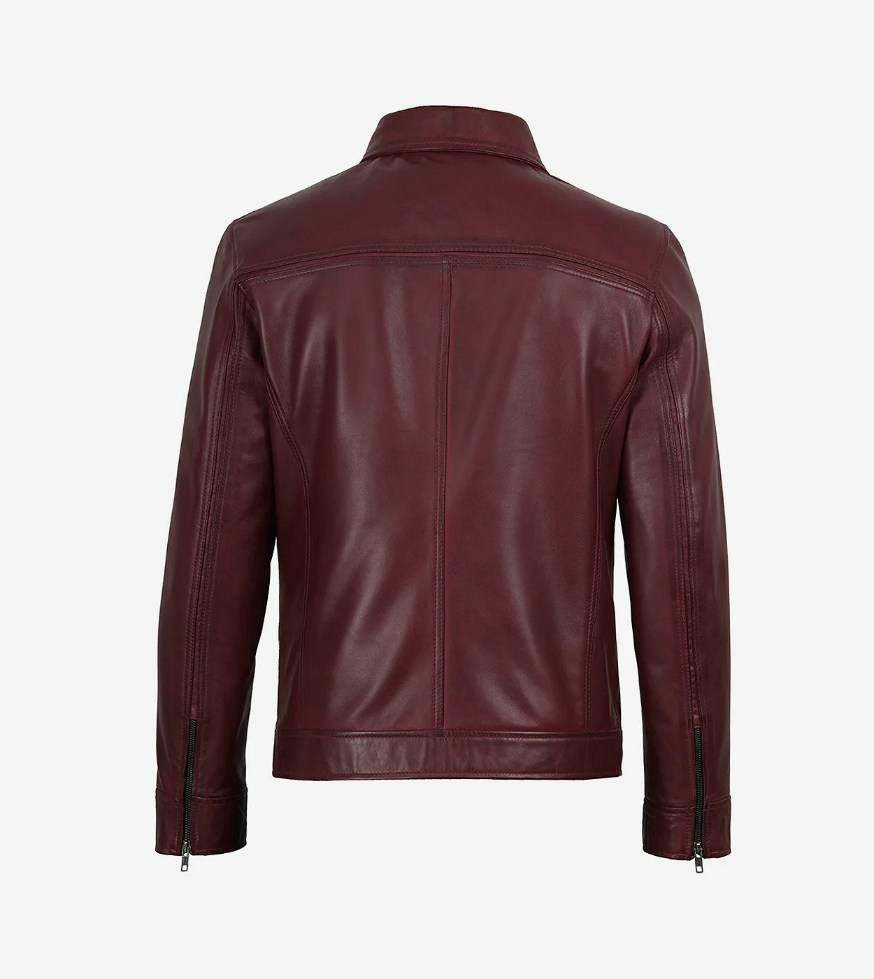 Mark Men'S Maroon Waxed Leather Shirt Collar Jacket