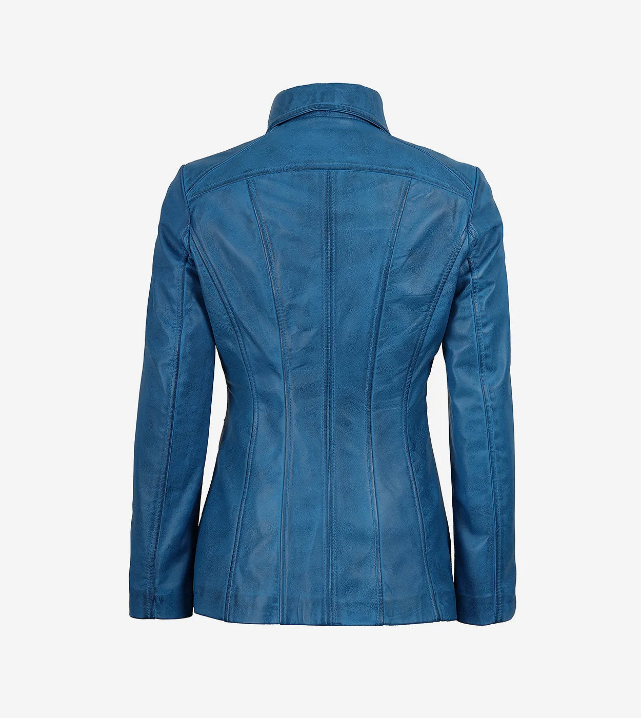Marsha Womens Blue Leather Car Coat