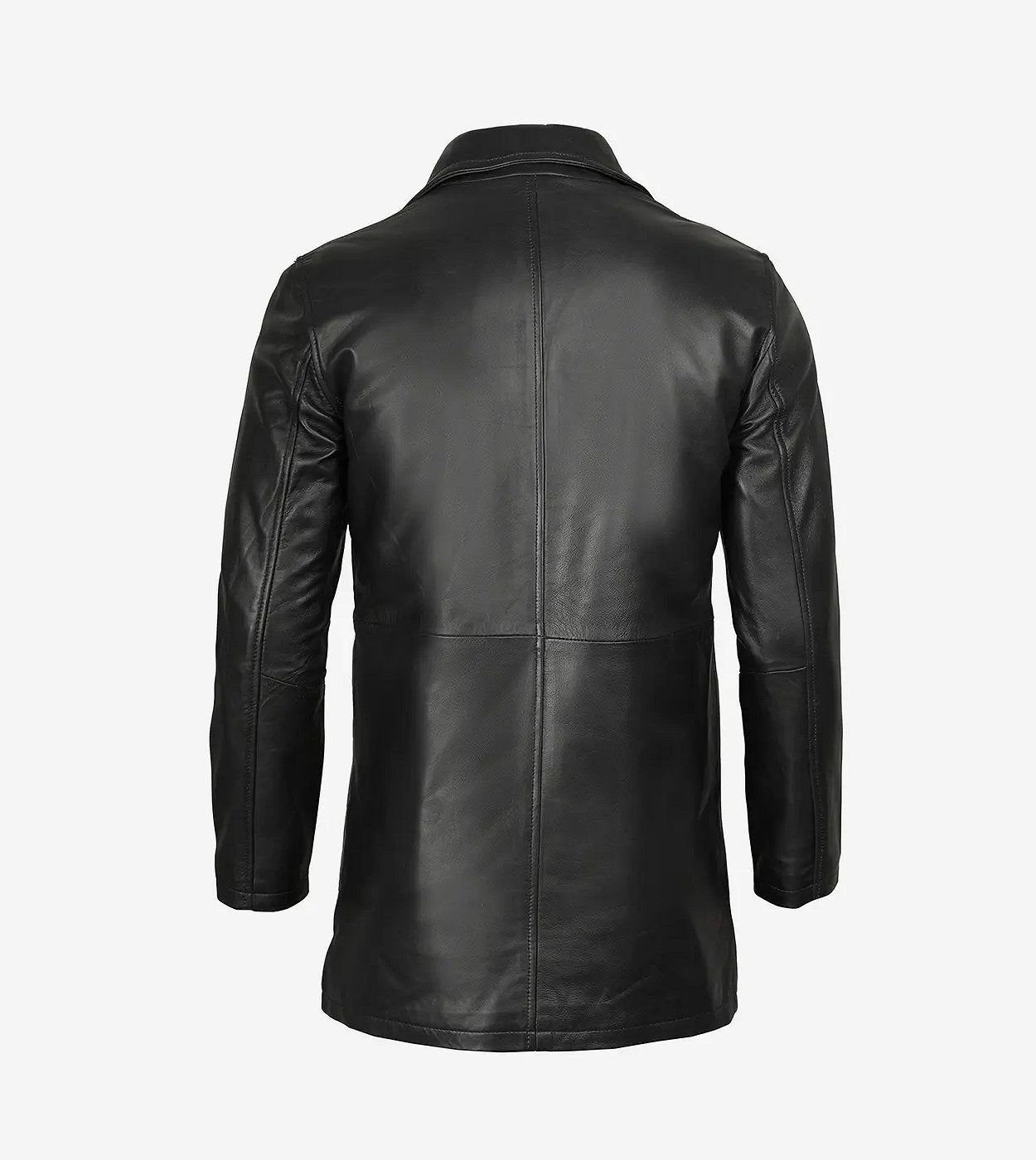 Men'S 3/4 Length Lambskin Leather Black Car Coat
