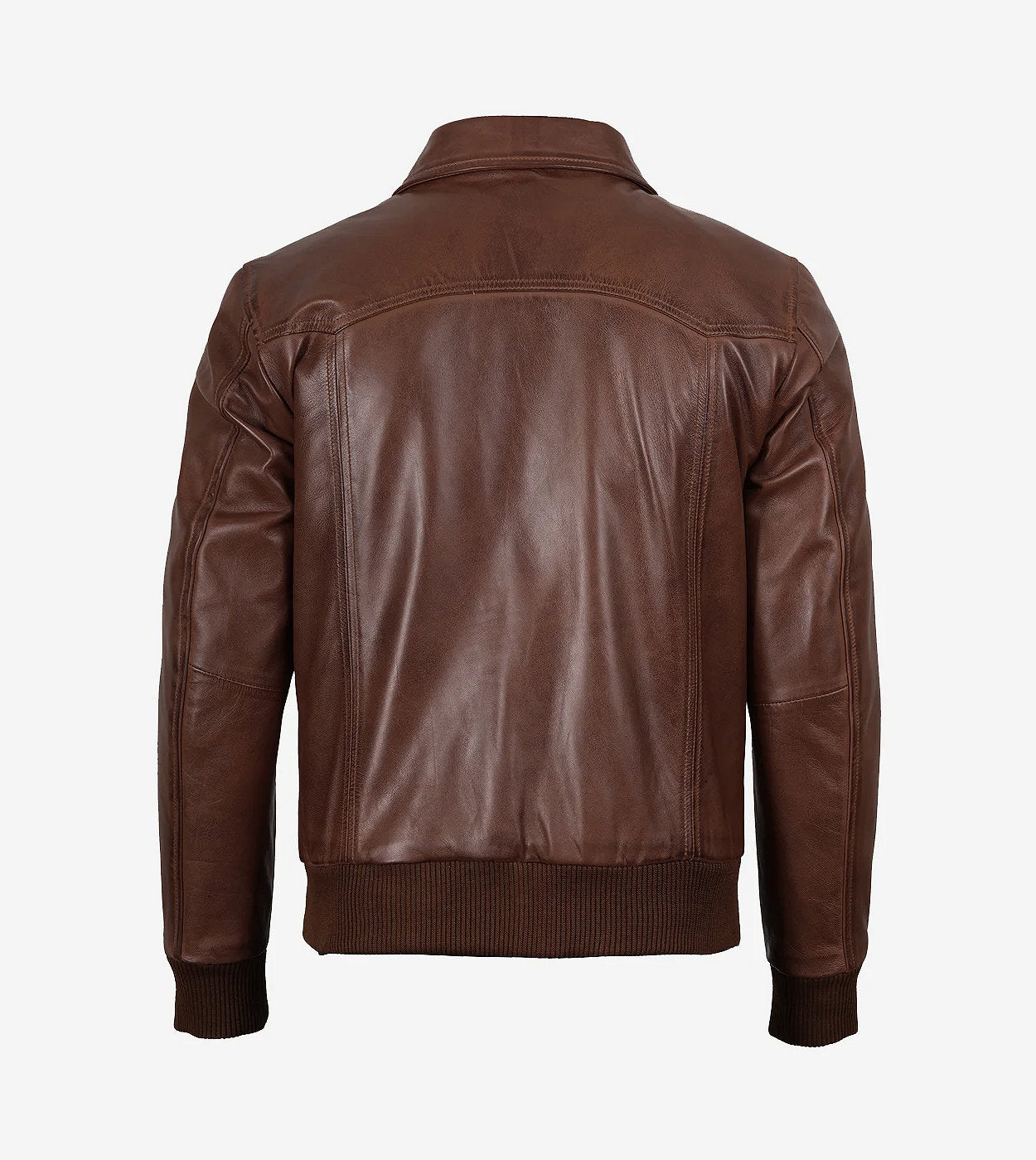 Men'S Brown Shirt Collar Leather Bomber Jacket