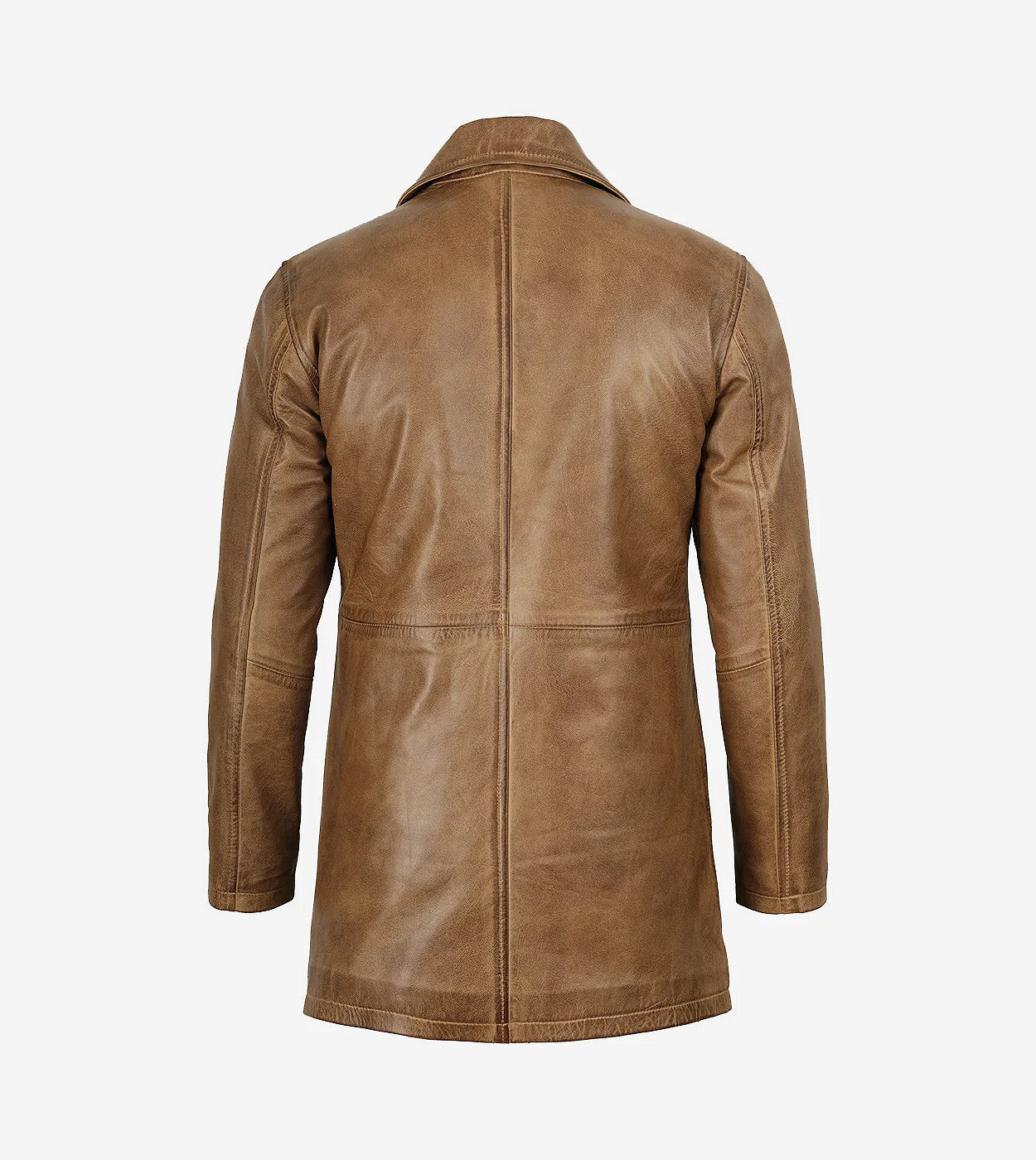 Men'S Camel Brown 3/4 Length Leather Coat