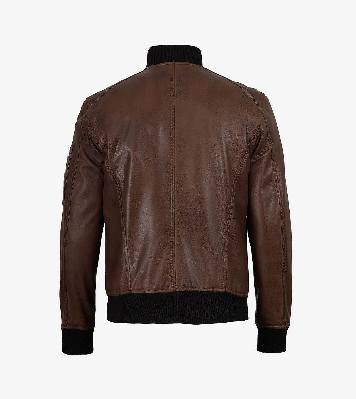 Men'S Cognac Waxed Real Leather Bomber Jacket