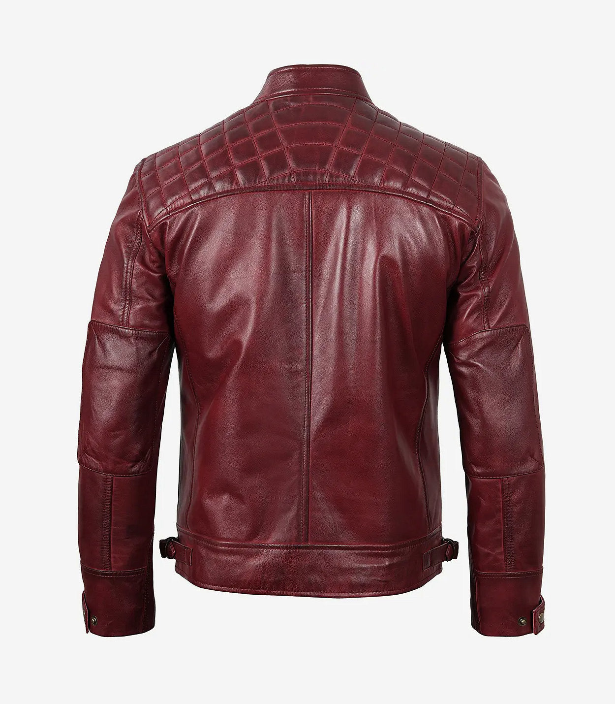 Men'S Tall Real Leather Maroon Cafe Racer Jacket - Quilted Shoulder