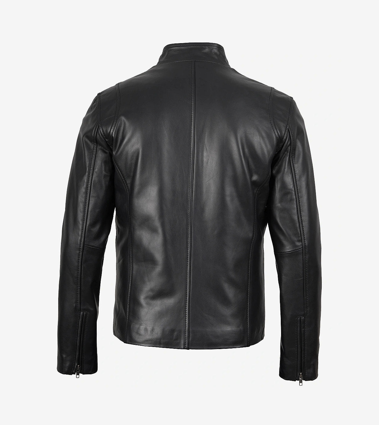 Mens Classic Black Cowhide Cafe Racer Leather Jacket