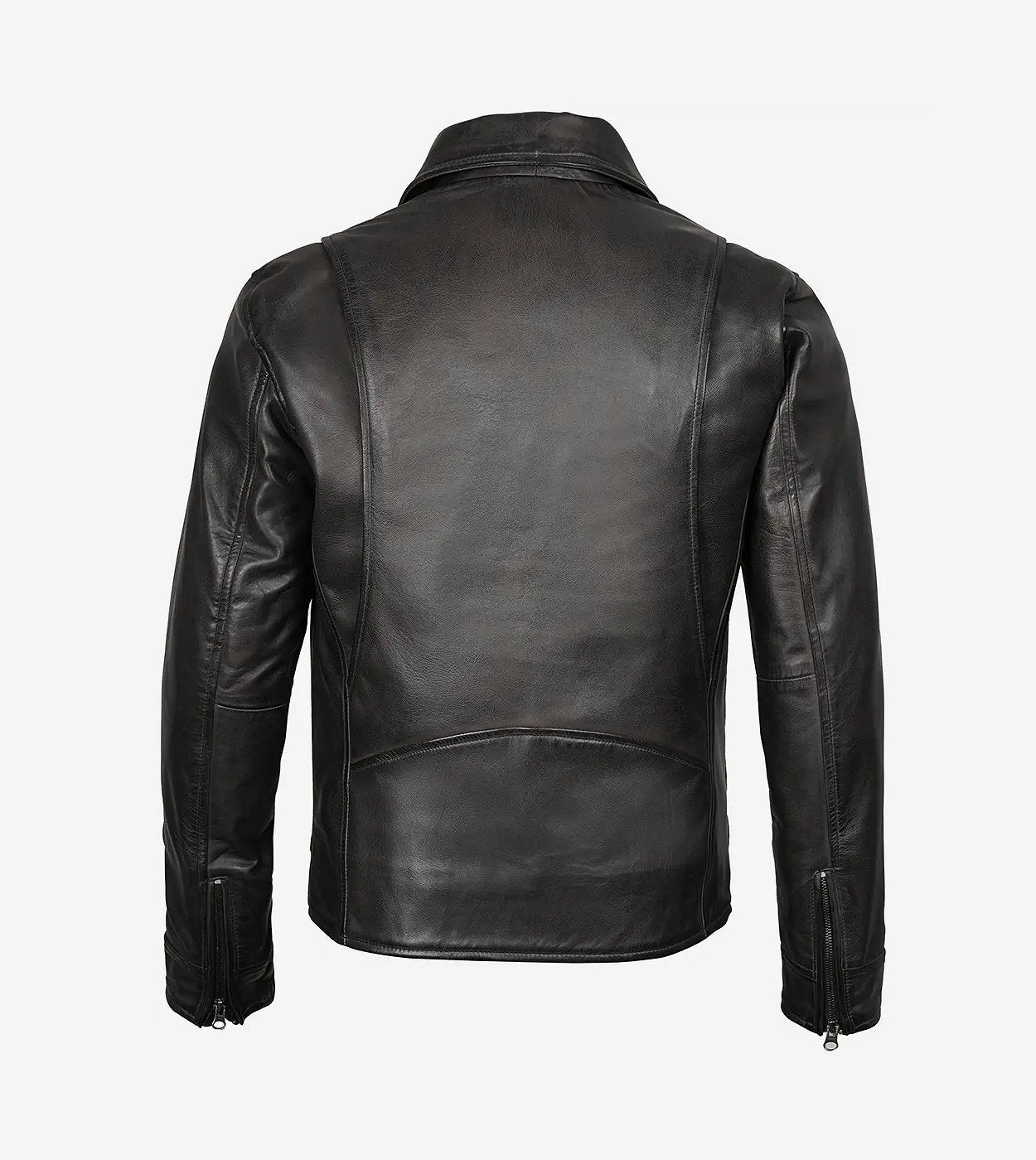 Mens Classic Shirt Collar Black Leather Jacket