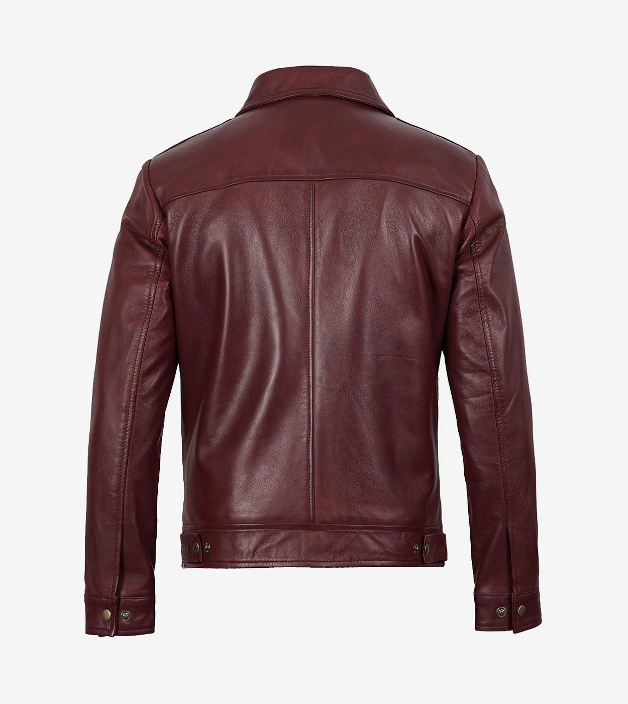 Mens Classic Shirt Collar Burgundy Harrington Leather Jacket