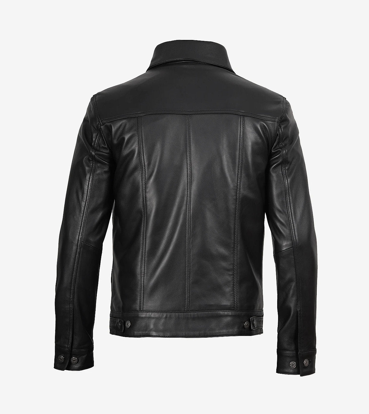 Mens Four Pockets Black Leather Trucker Jacket