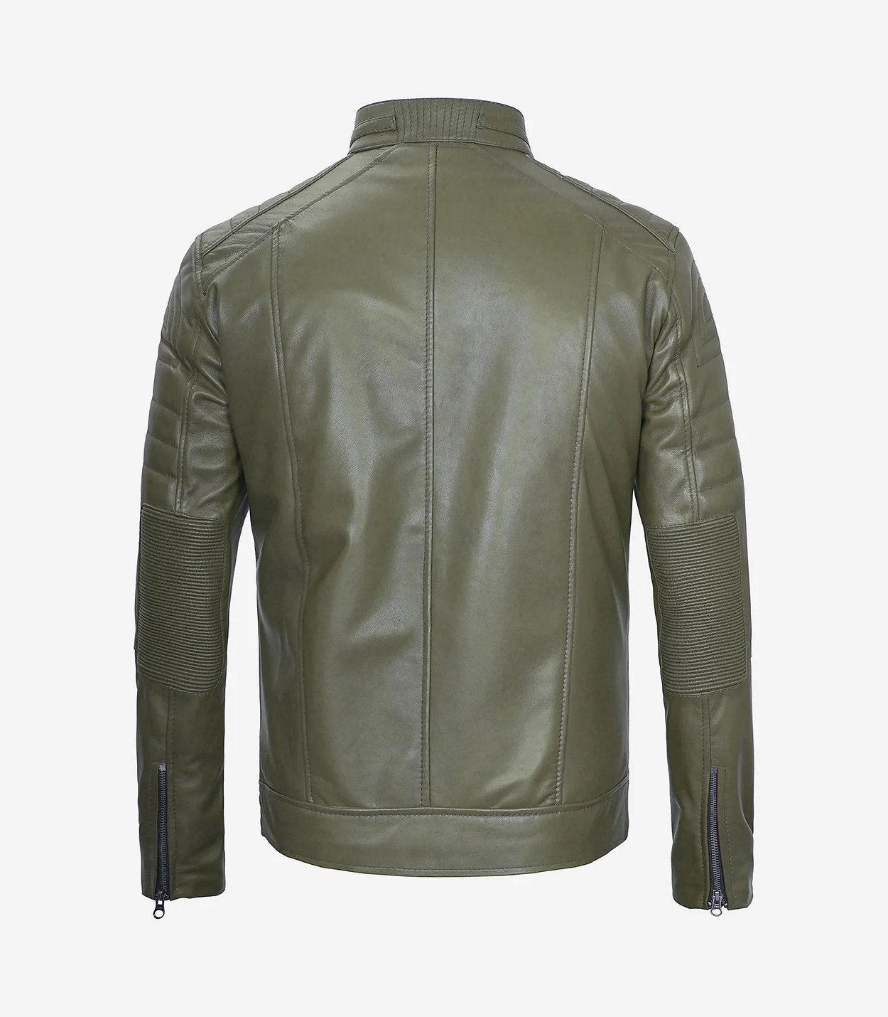 Mens Olive Green Cafe Racer Leather Jacket