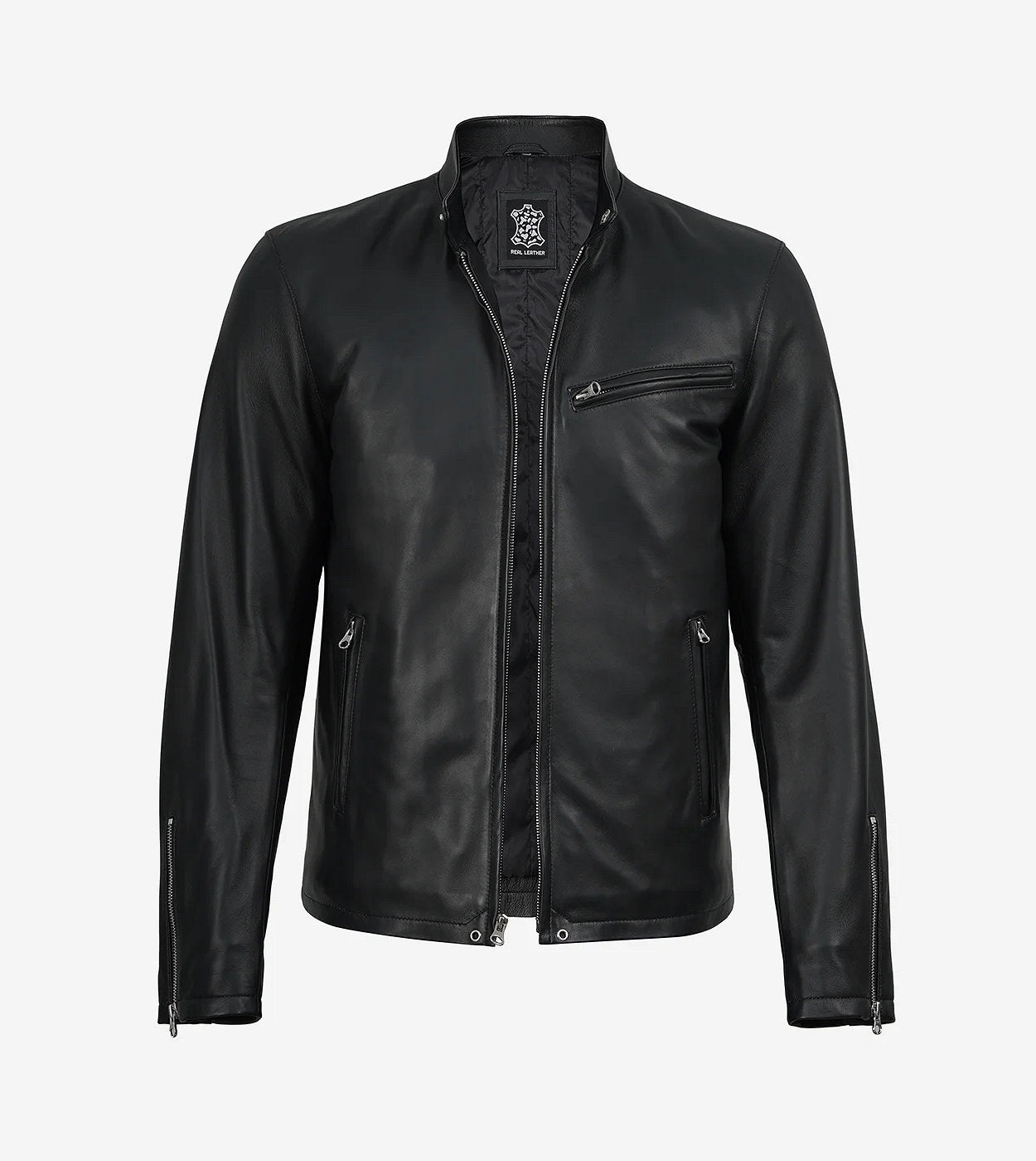 Mens Real Leather Black Biker Style Jacket