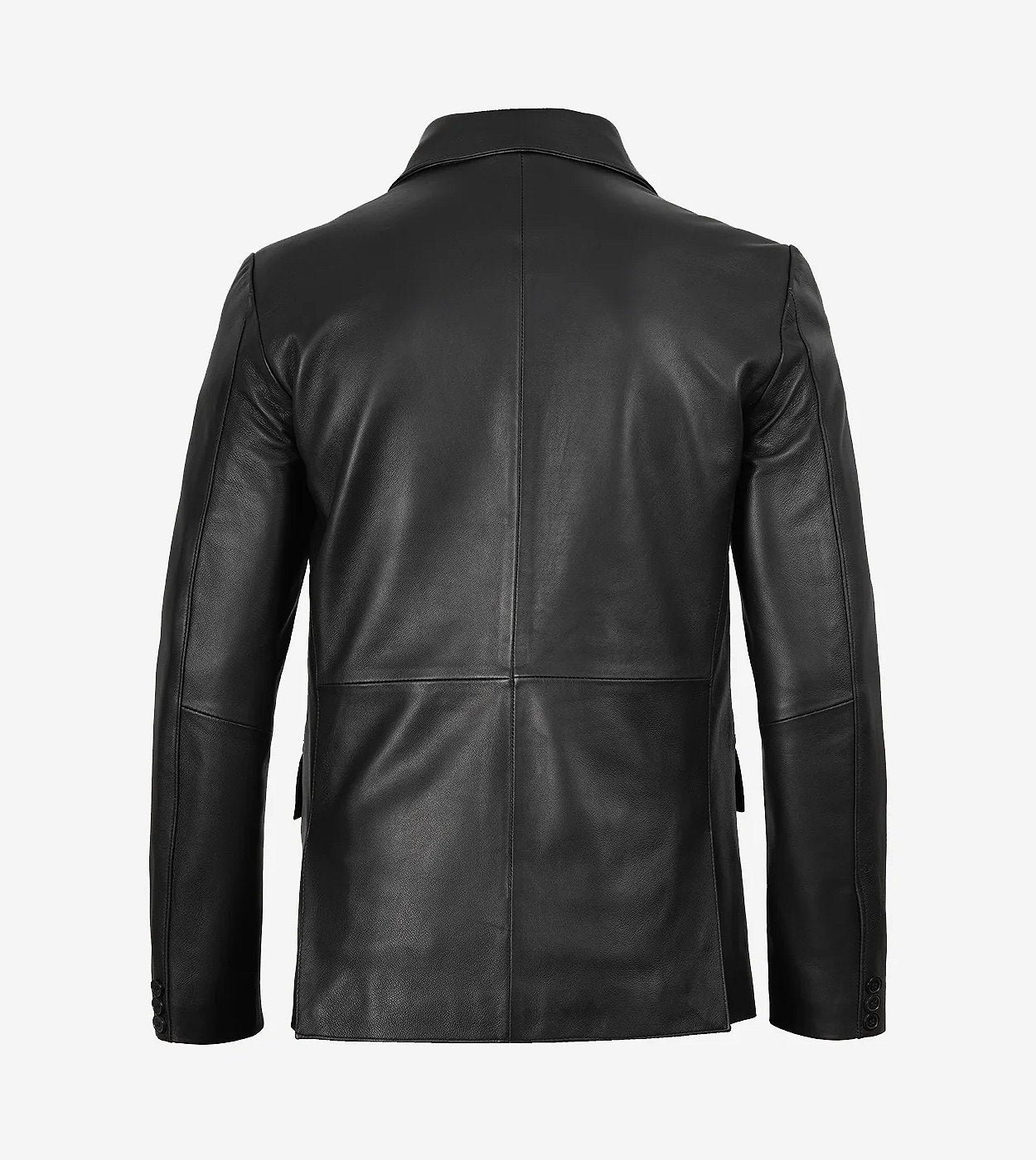 Mens Two Button Black Leather Blazer - Notch Lapel