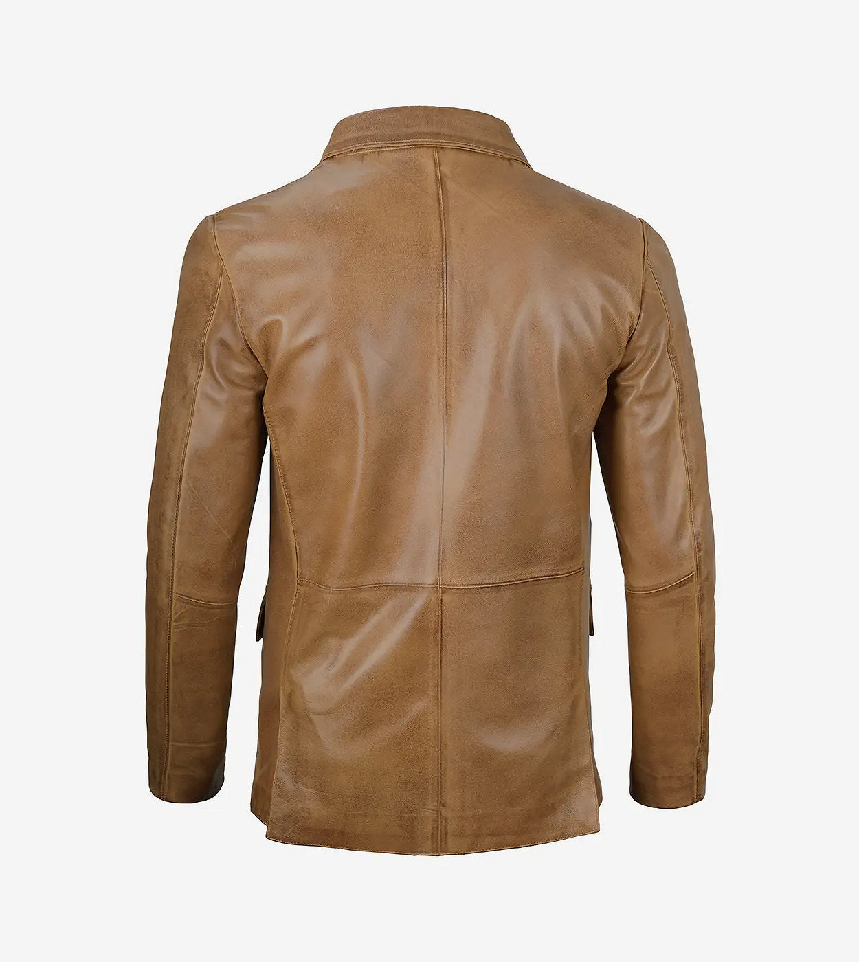 Mens Two Button Camel Brown Leather Blazer