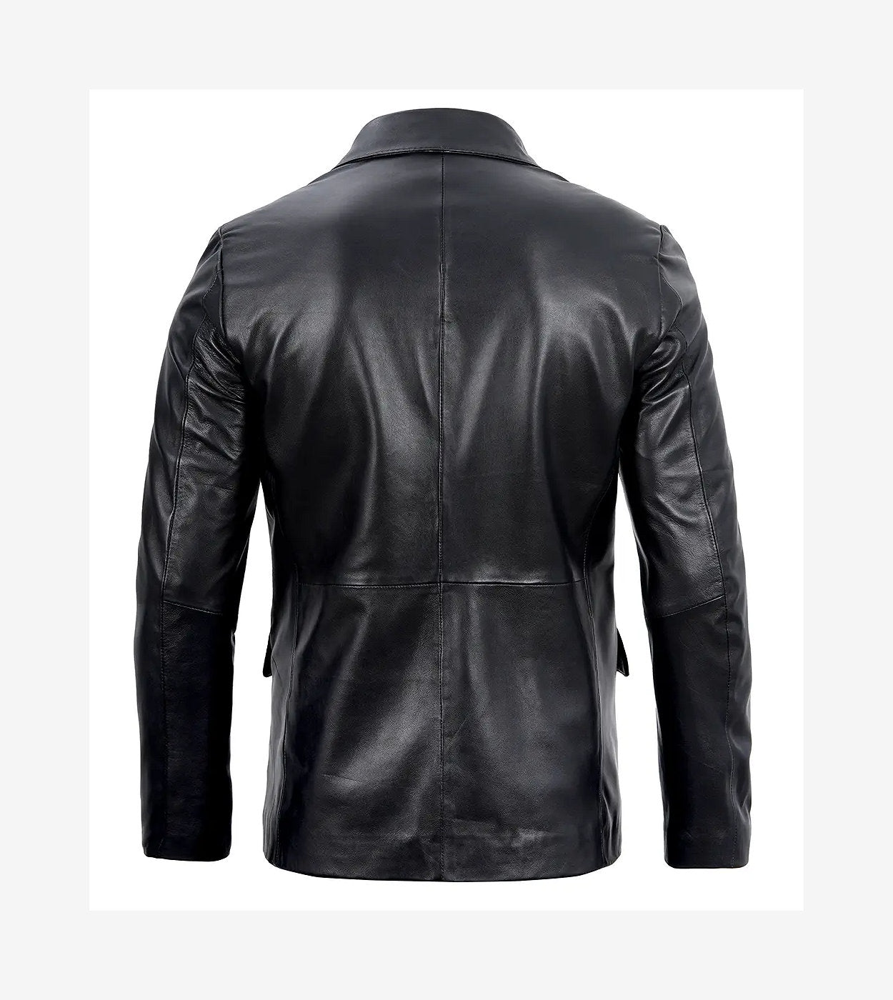 Mens Two Button Notch Lapel Black Leather Blazer