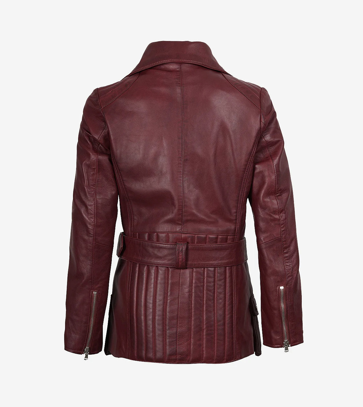 Women'S Asymmetrical Maroon Belted Biker Style Leather Jacket