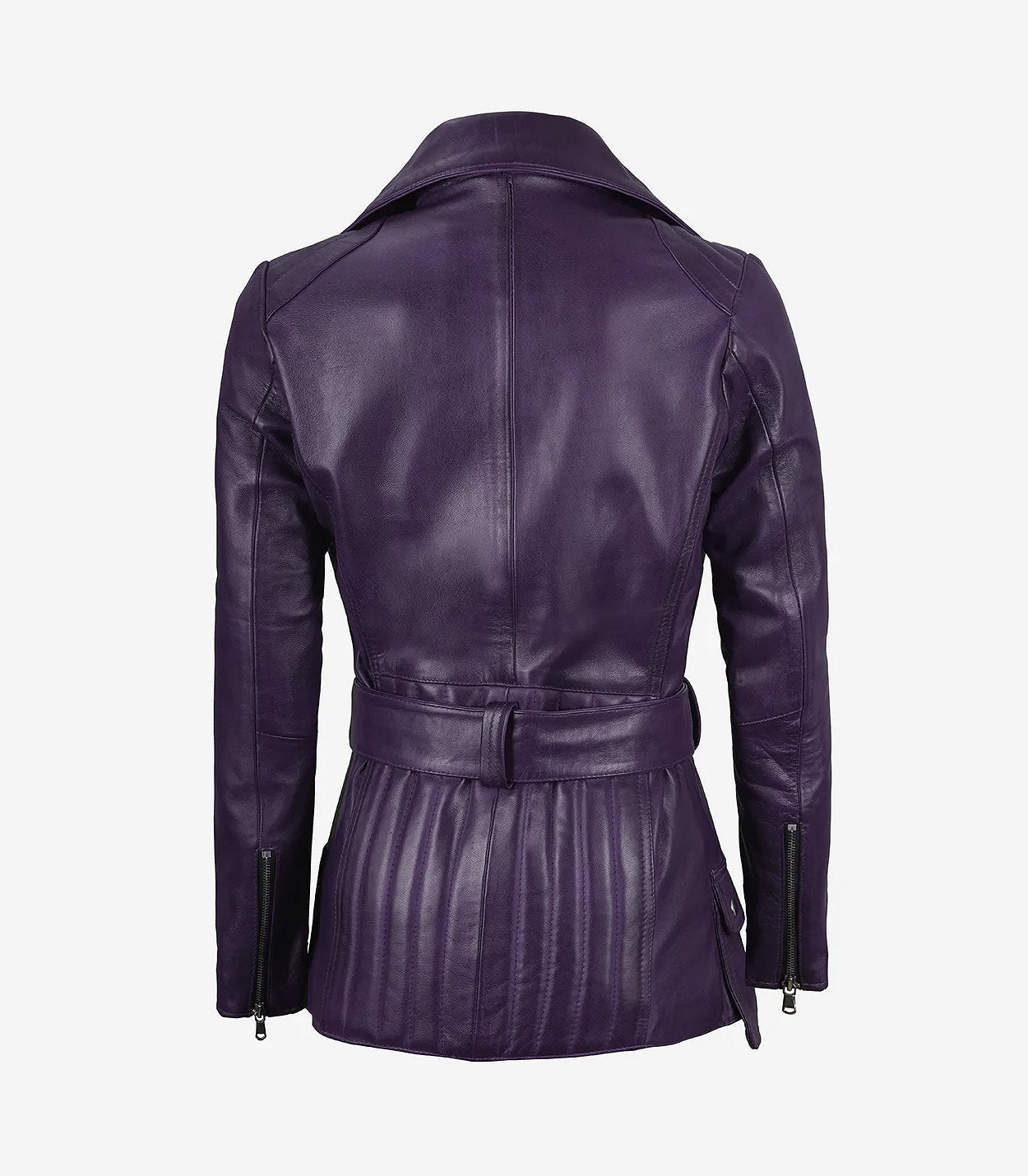 Women'S Asymmetrical Purple Belted Moto Leather Jacket