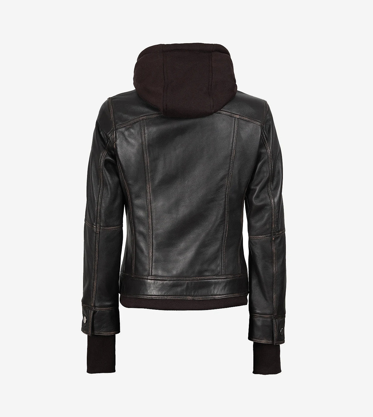 Women'S Distressed Brown Bomber Leather Jacket With Removable Hood