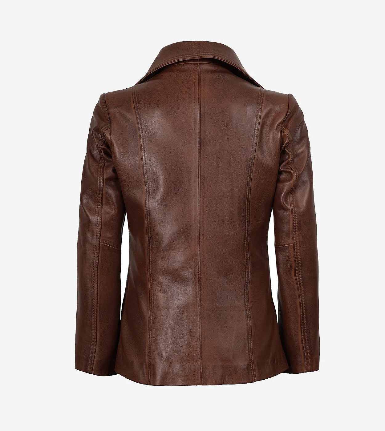 Women'S Notch Lapel Two Button Cognac Leather Blazer