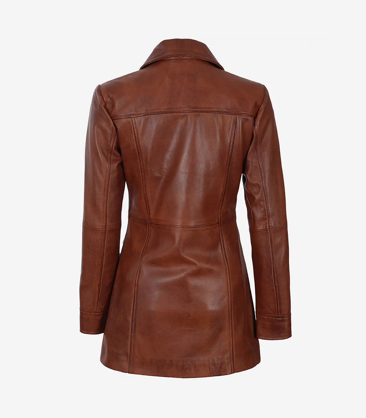 Women'S Petite Brown Wax Real Leather Car Coat