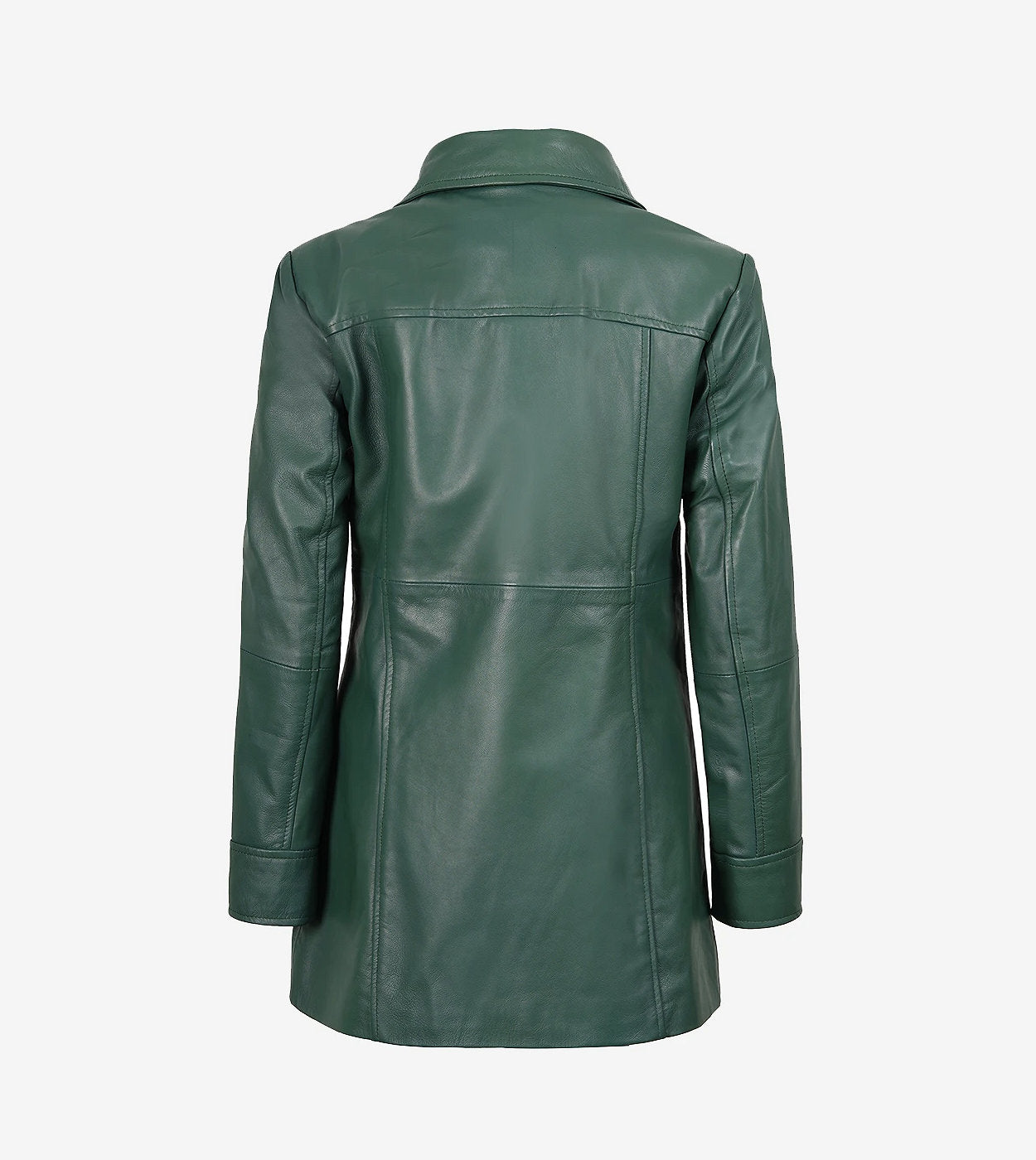 Women'S Real Leather 3/4 Length Button Down Green Coat