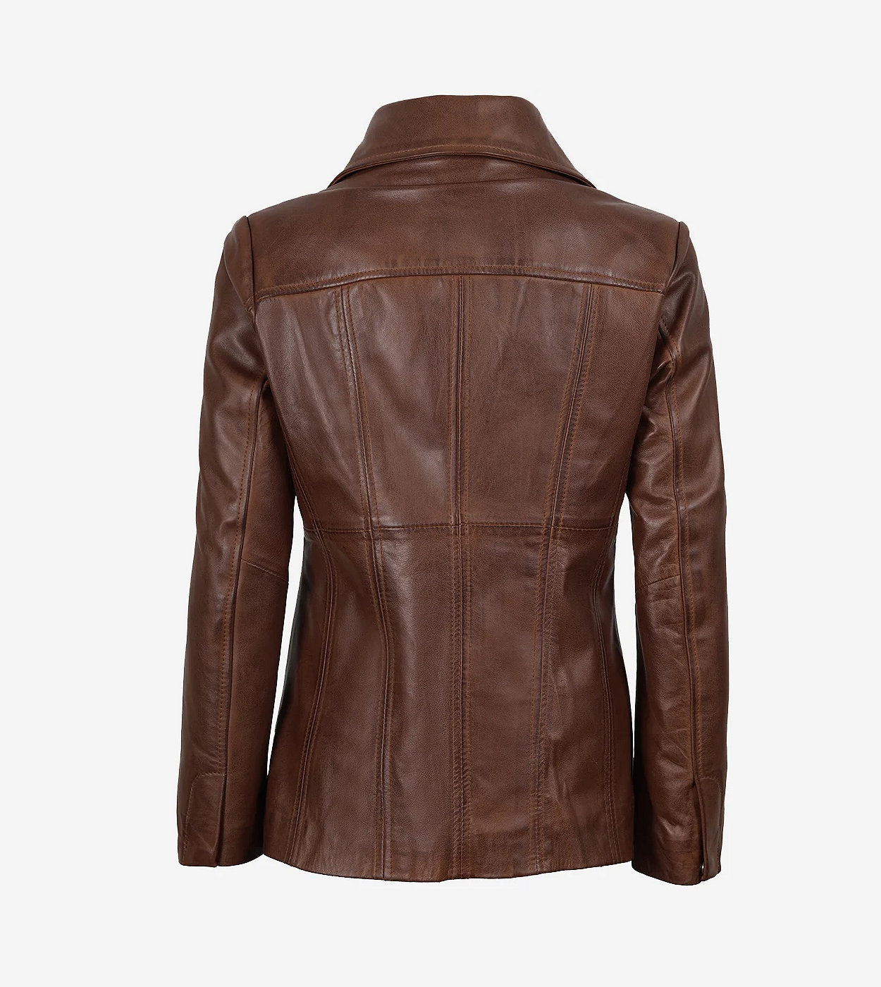 Women'S Three Button Cognac Leather Blazer
