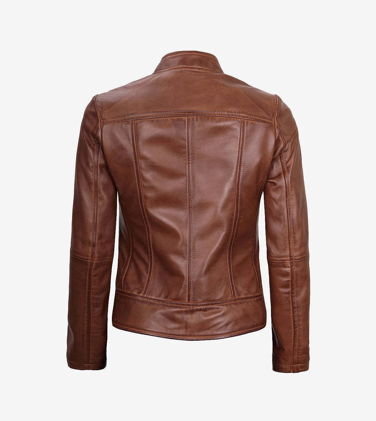 Womens Cognac Leather Biker Jacket