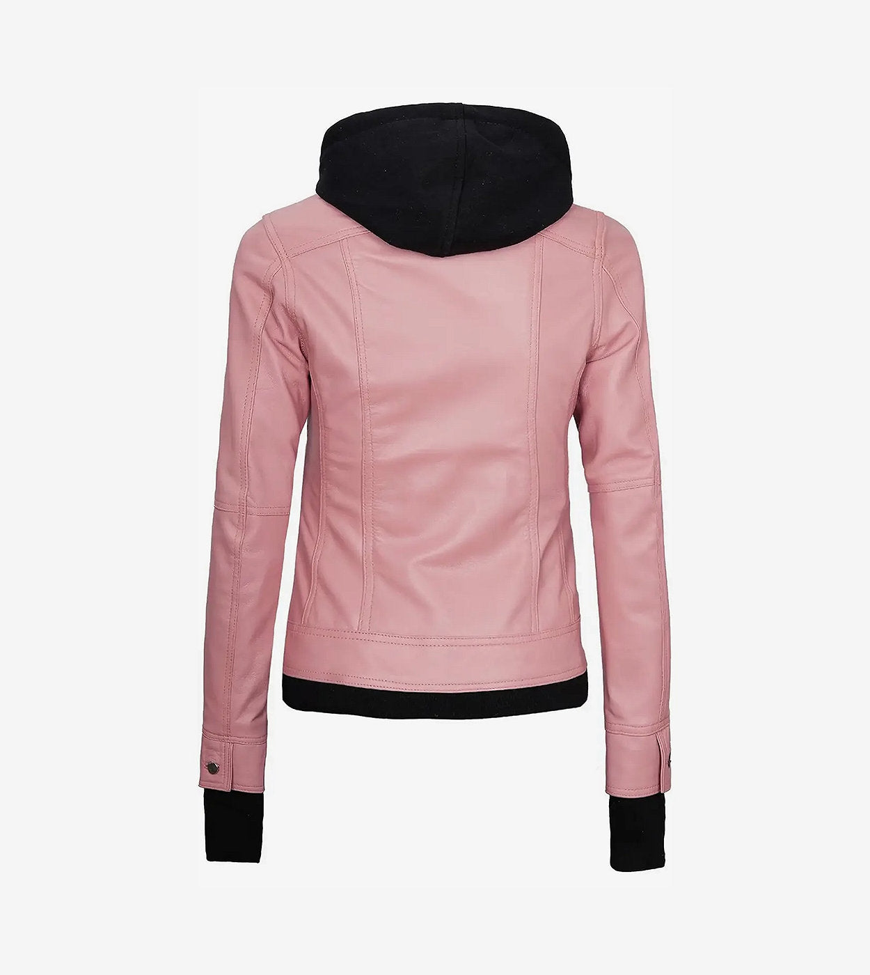 Womens Pink Bomber Leather Jacket With Removable Hood