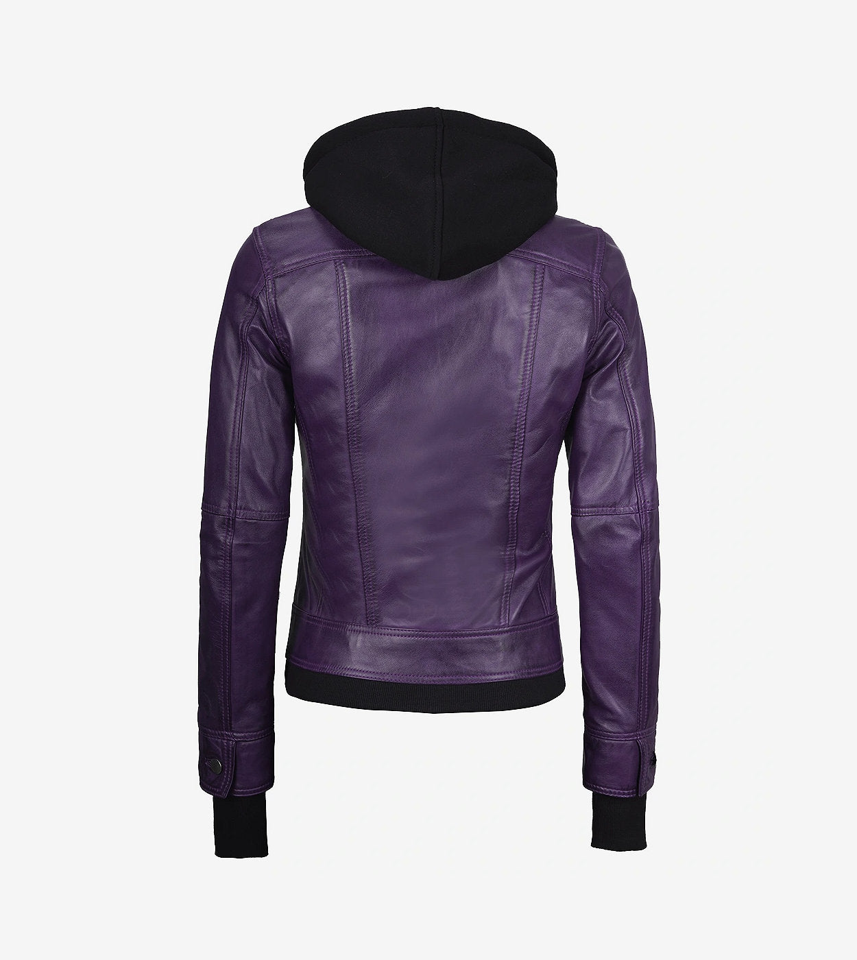 Womens Purple Bomber Leather Jacket - Removable Hood