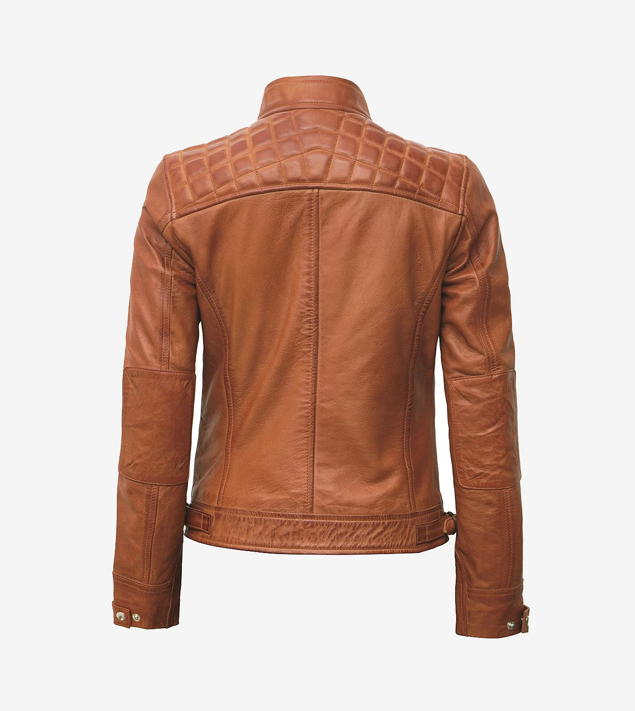 Womens Real Lambskin Leather Tan Quilted Biker Jacket