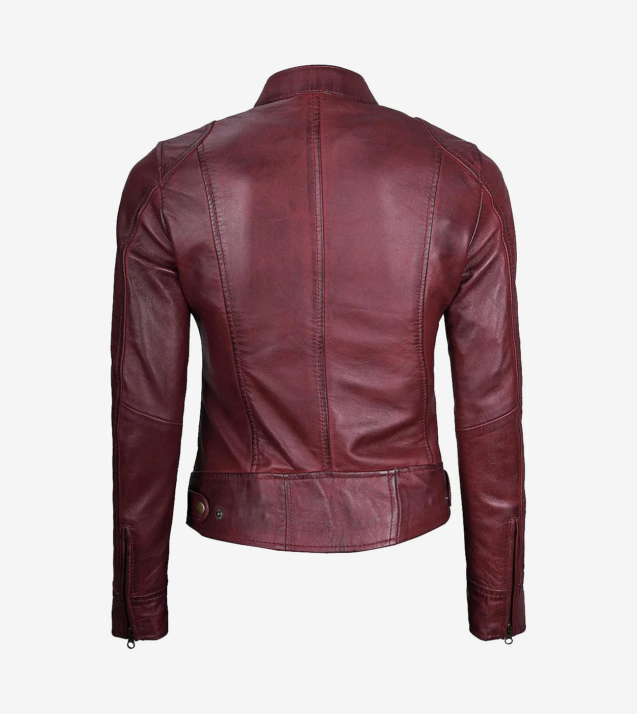 Womens Real Leather Burgundy Moto Jacket