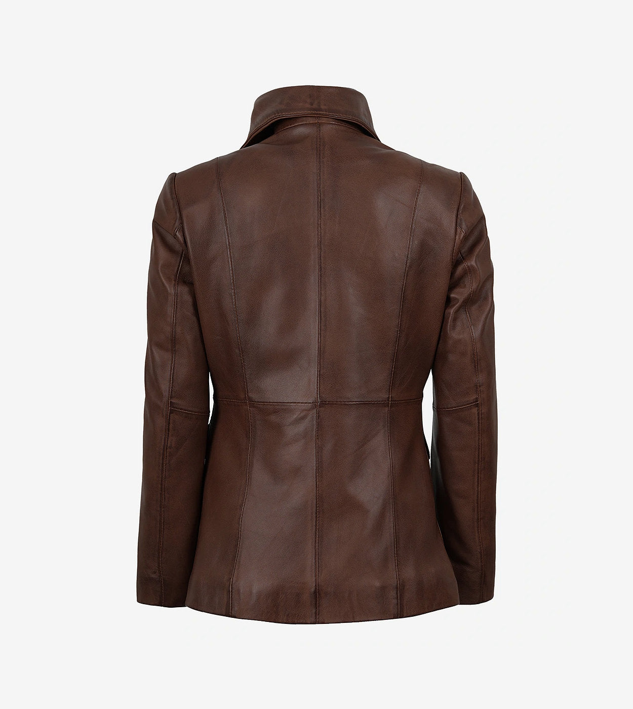 Womens Single Button Cognac Waxed Leather Blazer - Peak Lapel