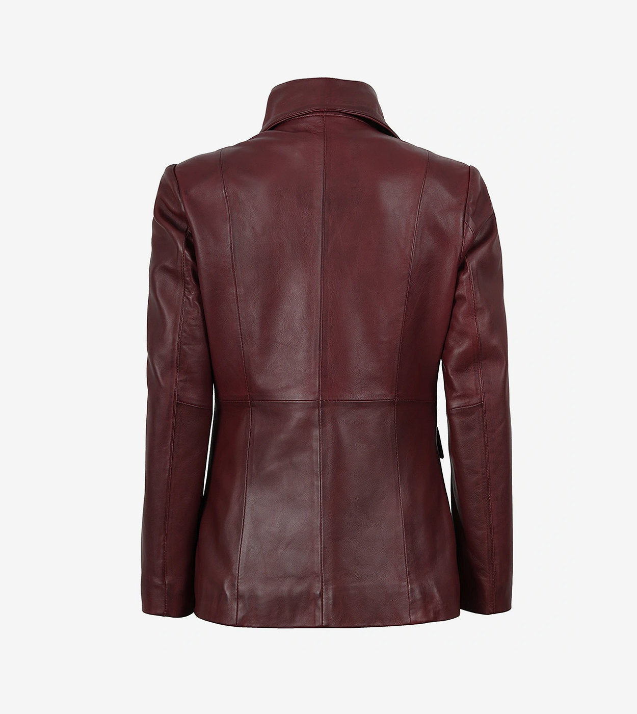 Womens Single Button Maroon Waxed Leather Blazer - Peak Lapel