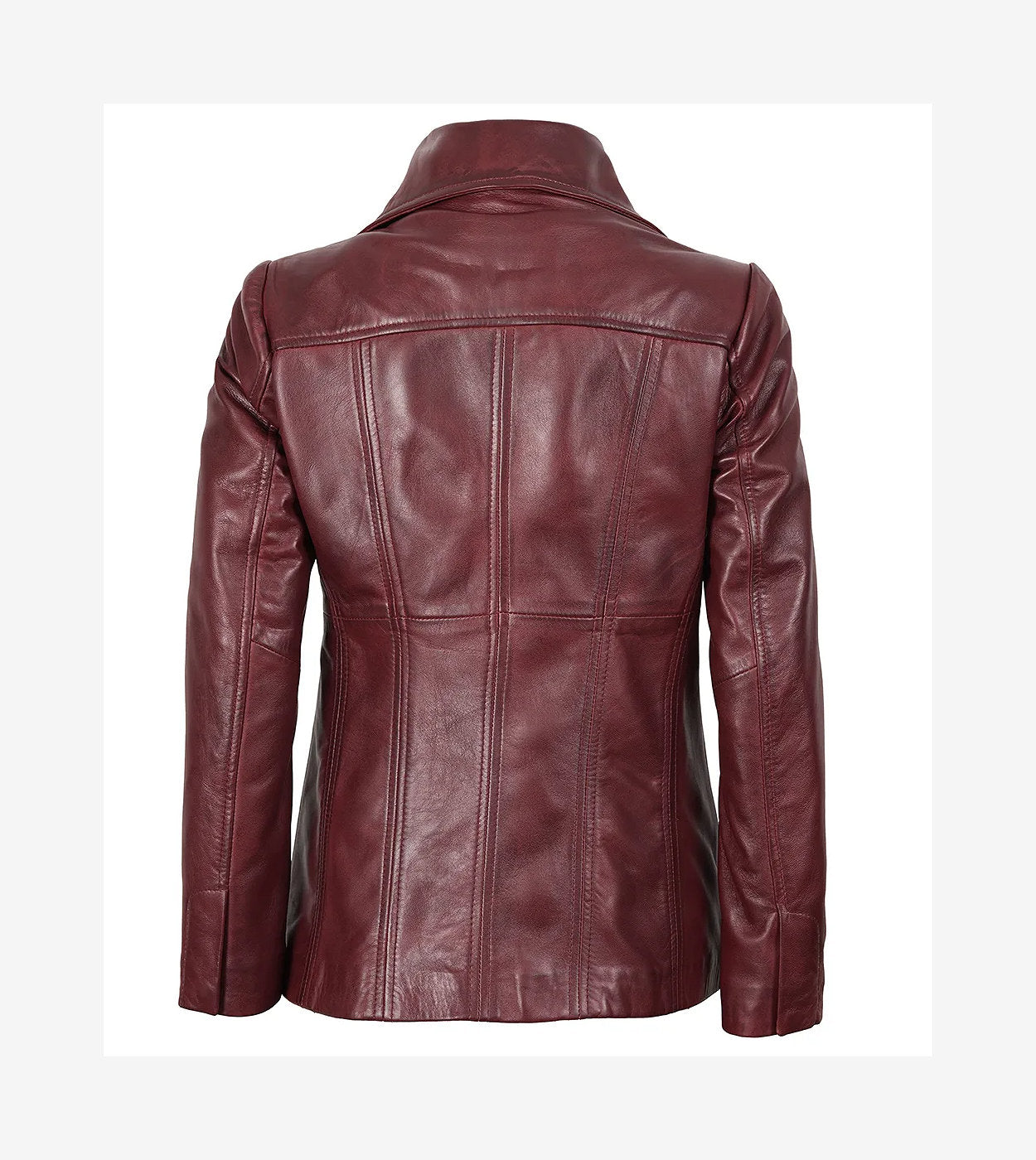 Womens Three Button Burgundy Leather Blazer