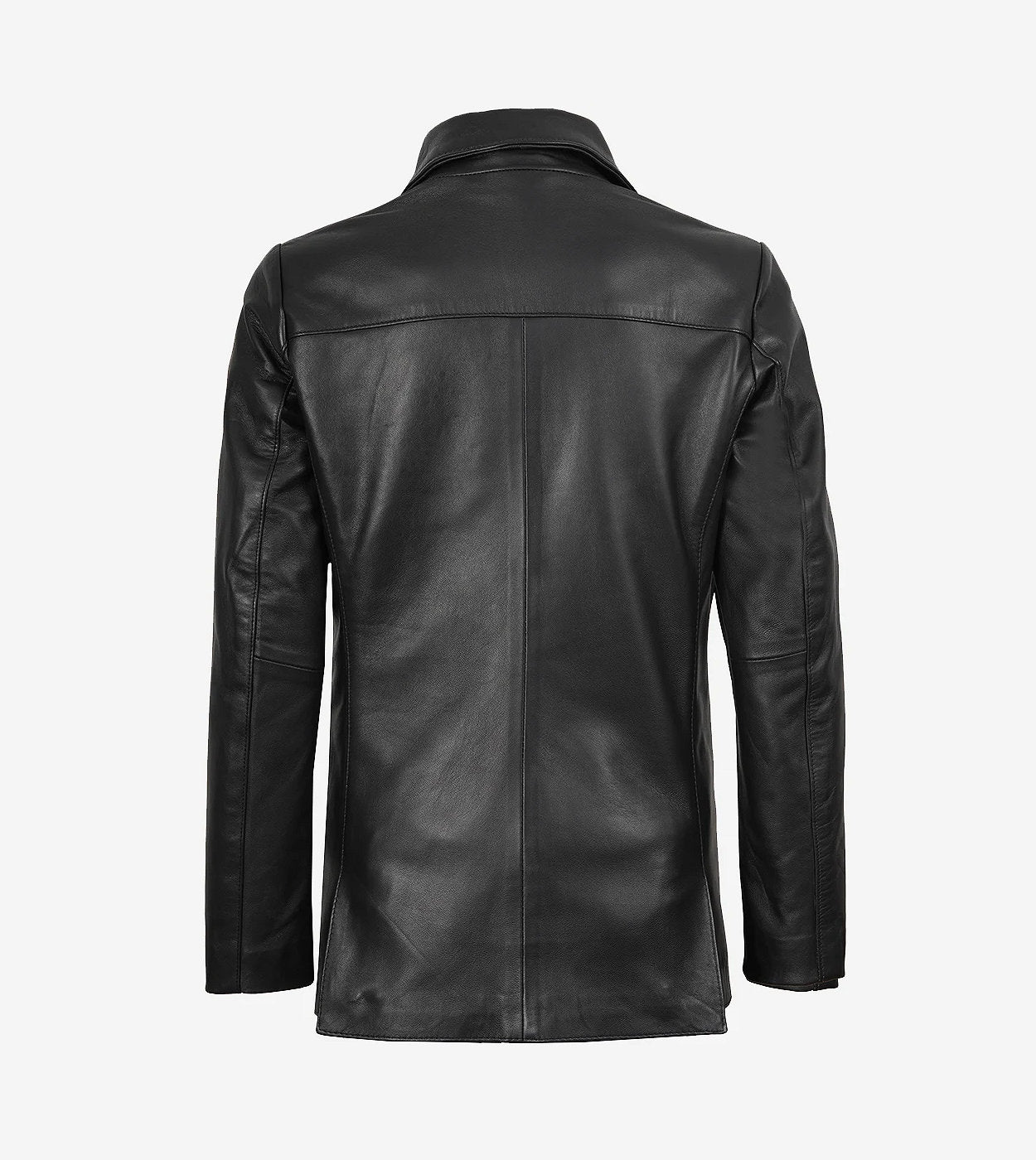 Womens Two Button Notch Lapel Black Leather Blazer Jacket
