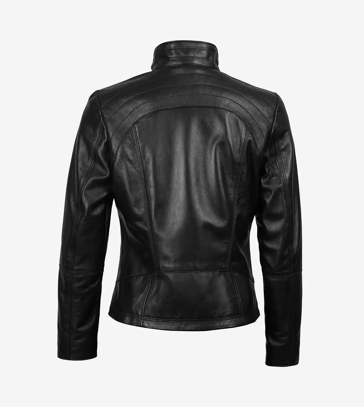 Acerra Womens Slim Fit Black Cafe Racer Leather Jacket
