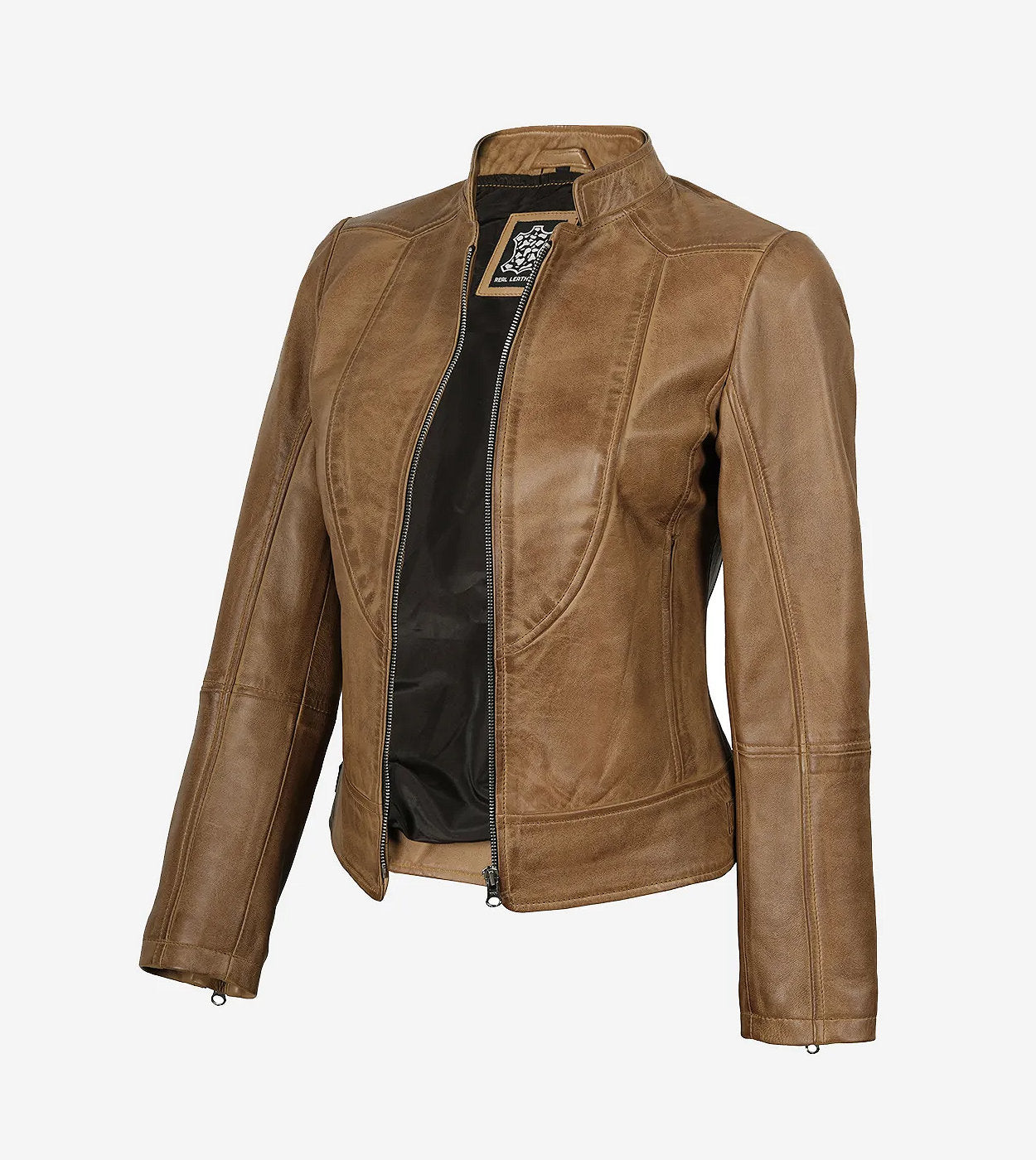 Amy Womens Camel Brown Biker Style Leather Jacket