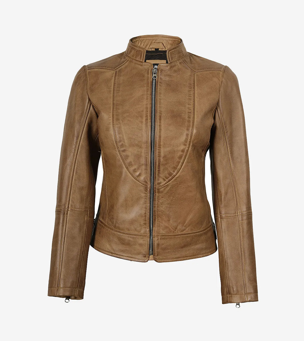 Amy Womens Camel Brown Biker Style Leather Jacket