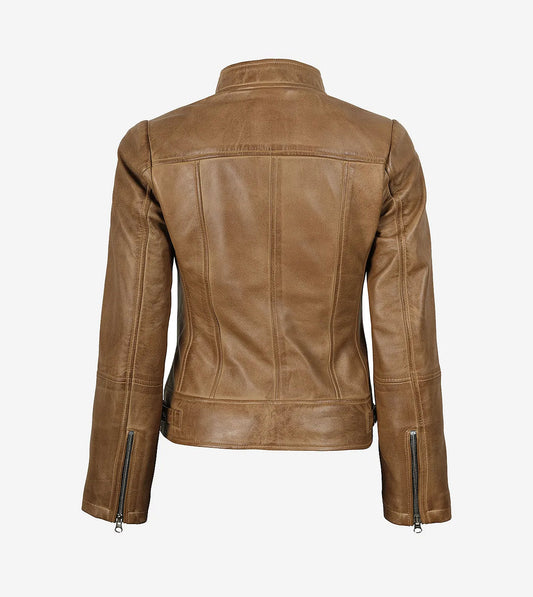 Amy Womens Camel Brown Biker Style Leather Jacket