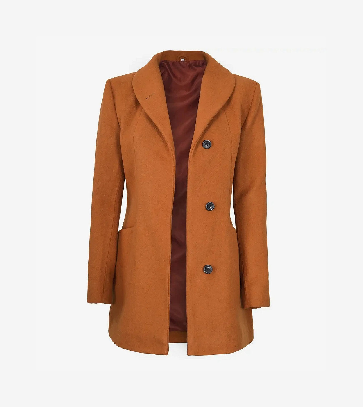 Barbara 3/4 Length Rust Wool Coat For Women