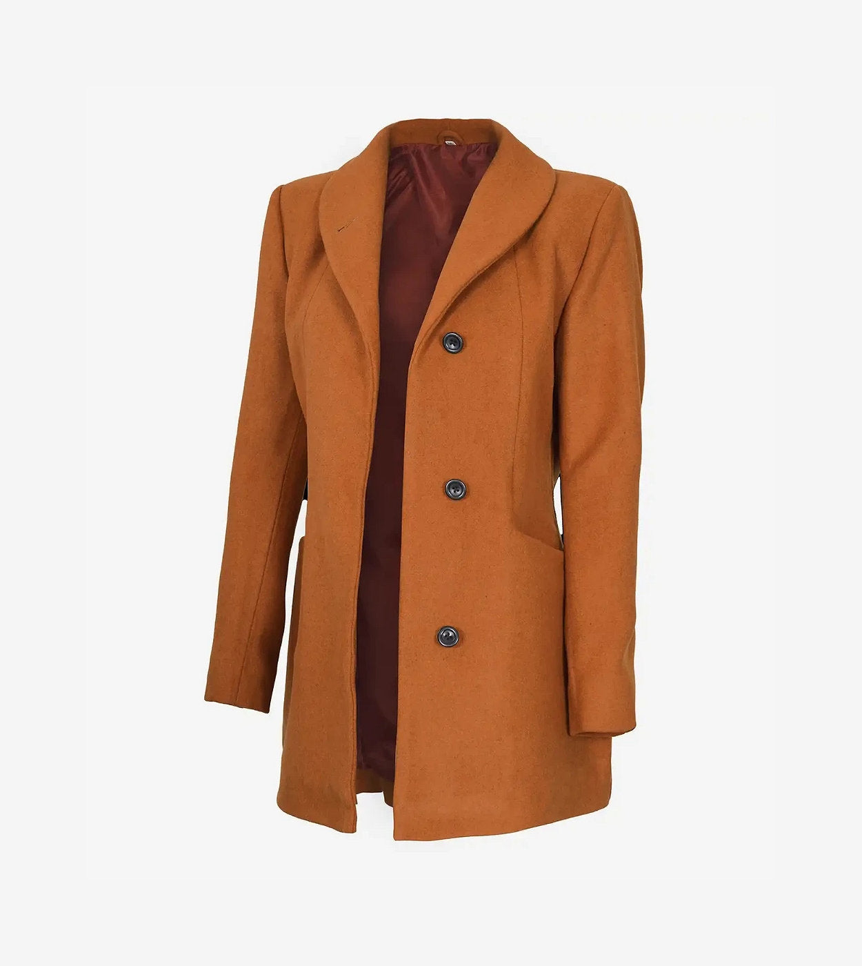Barbara 3/4 Length Rust Wool Coat For Women