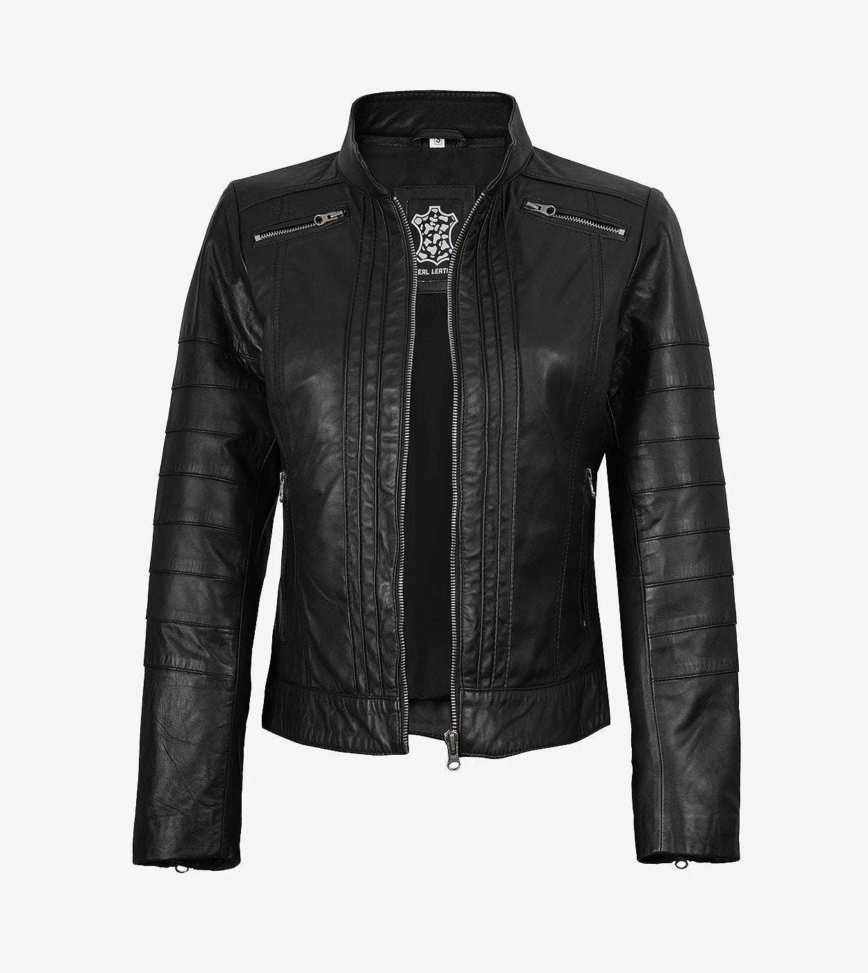 Bergamo Womens Black Cafe Racer Leather Jacket