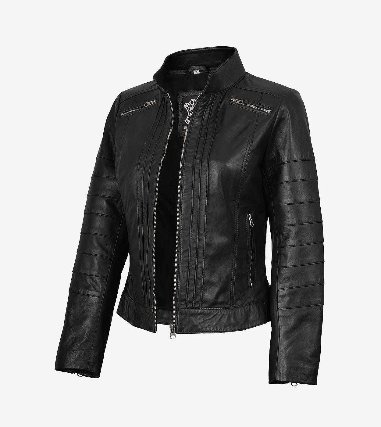 Bergamo Womens Black Cafe Racer Leather Jacket