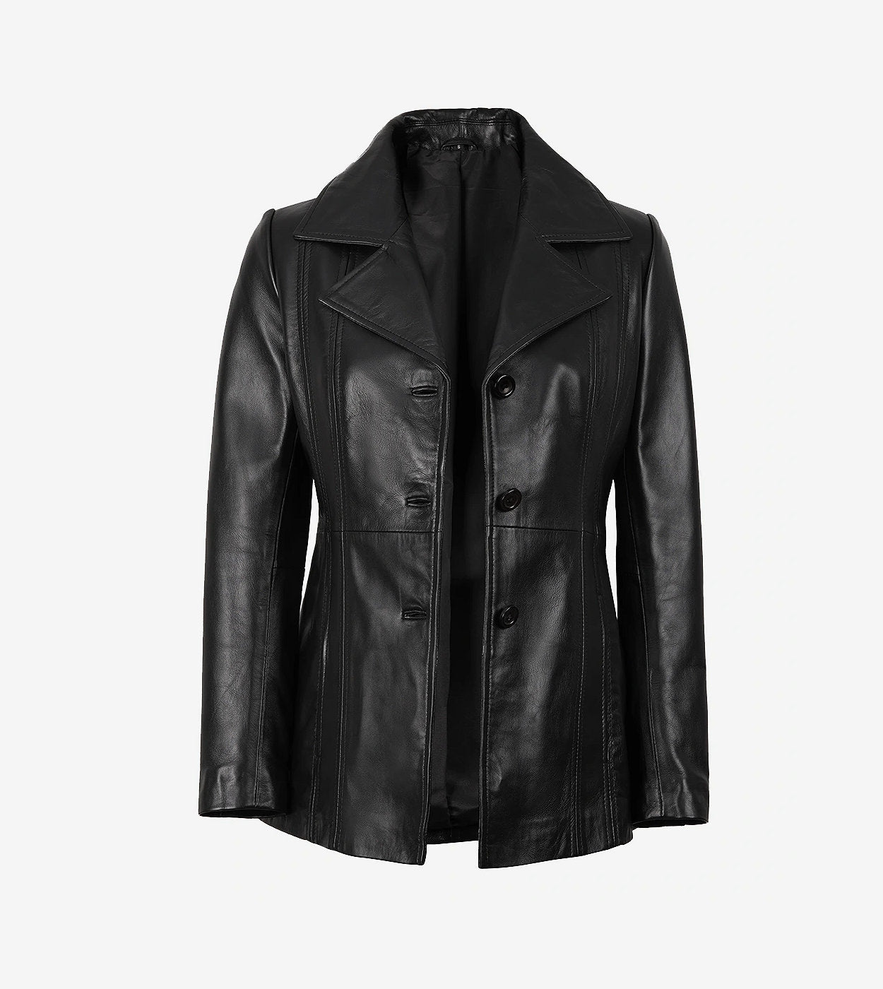 Bitonto Womens 3/4 Length Black Leather Coat