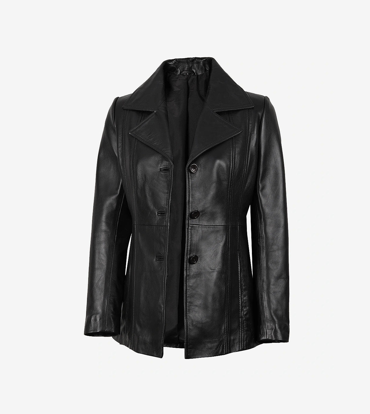 Bitonto Womens 3/4 Length Black Leather Coat