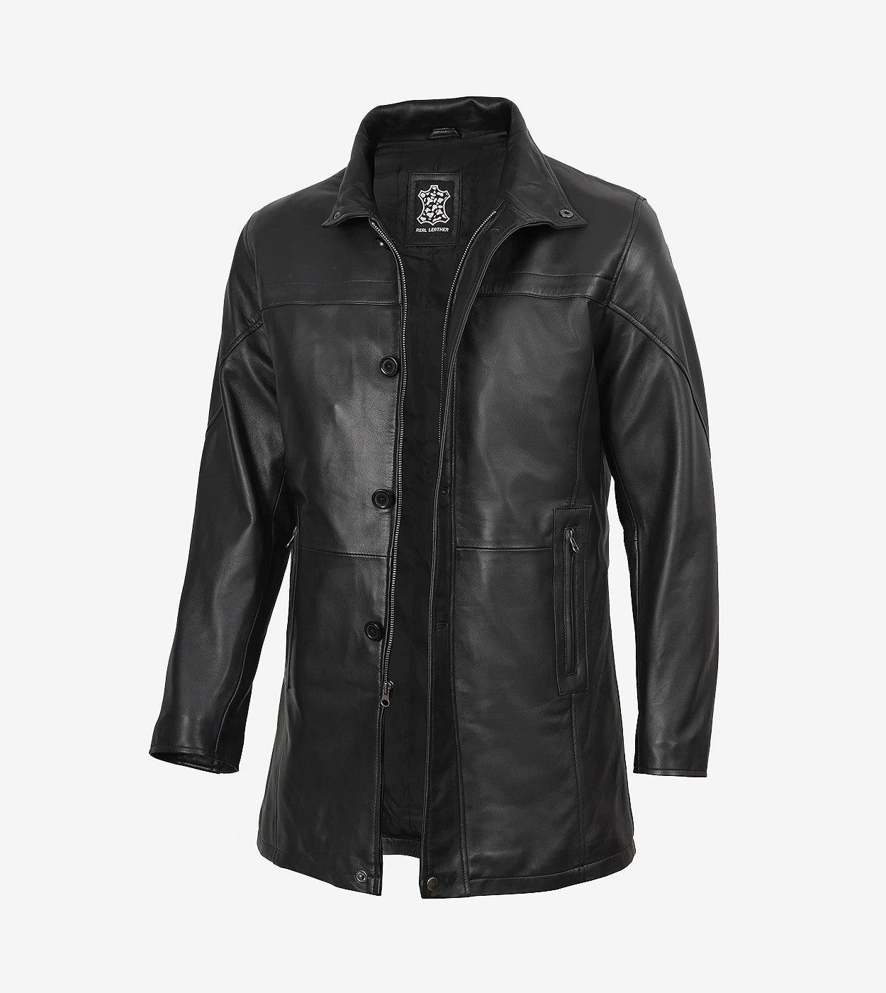 Bristol Mens Black Lambskin Leather Car Coat