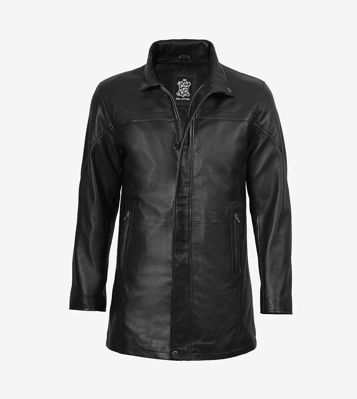 Bristol Mens Black Lambskin Leather Car Coat